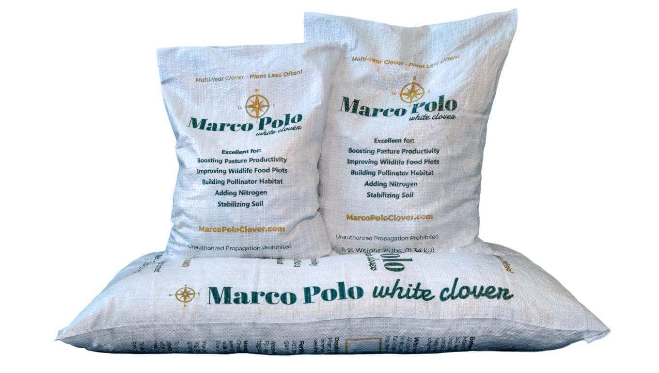 Marco Polo white clover bags in 5lb, 25lb and 50lb bags.